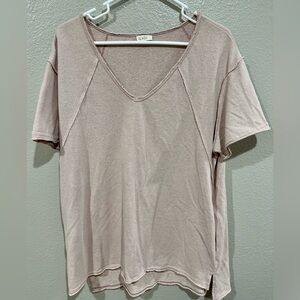 Pinky Beige V-Neck Short Sleeve Tee